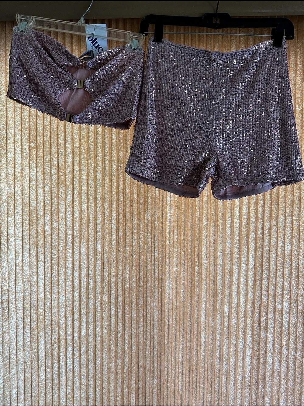 Blue b. Sequin Crop Top & Shorts Set in Pink Size Small NWT